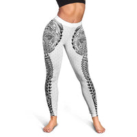 Hawaiian Traditional Tattoos Leggings Kakau Tribal Tropical Plant Motif White Color LT03 - Polynesian Pride