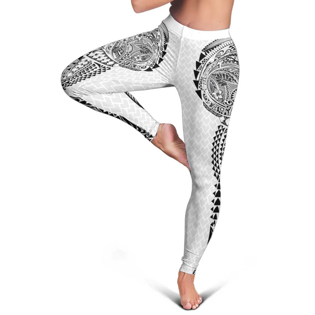 Hawaiian Traditional Tattoos Leggings Kakau Tribal Tropical Plant Motif White Color LT03 - Polynesian Pride