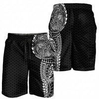 Hawaiian Traditional Tattoos Shorts for Men Kakau Tribal Tropical Plant Motif Black Color