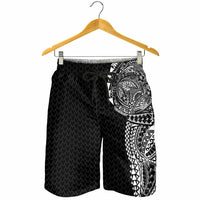Hawaiian Traditional Tattoos Shorts for Men Kakau Tribal Tropical Plant Motif Black Color
