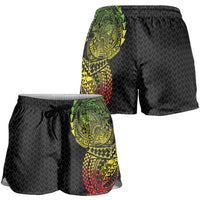 Hawaiian Traditional Tattoos Shorts for Women Kakau Tribal Tropical Plant Motif Kanaka Maoli Flag Color Inspired LT03 - Polynesian Pride