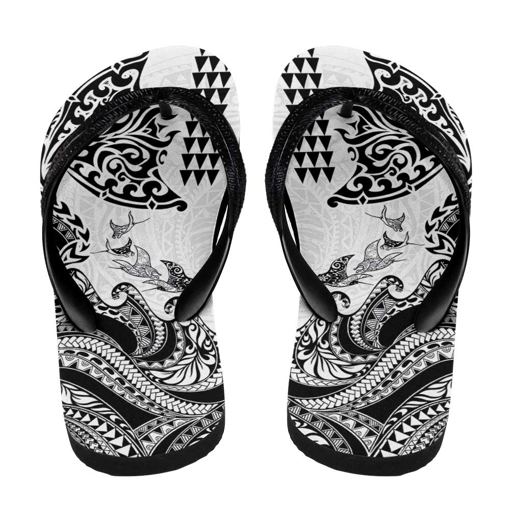 Hawaiian Tribal Manta Ray Flip Flops Kakau Tattoo and Polynesian Art Motif Pattern LT03 - Polynesian Pride