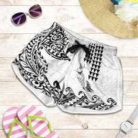 Hawaiian Tribal Manta Ray Shorts for Women Kakau Tattoo and Polynesian Art Motif Pattern LT03 Multicolor - Polynesian Pride