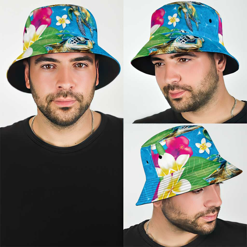 Hawaiian Tropical Flower Honu Bucket Hat Under The Blue Water LT03