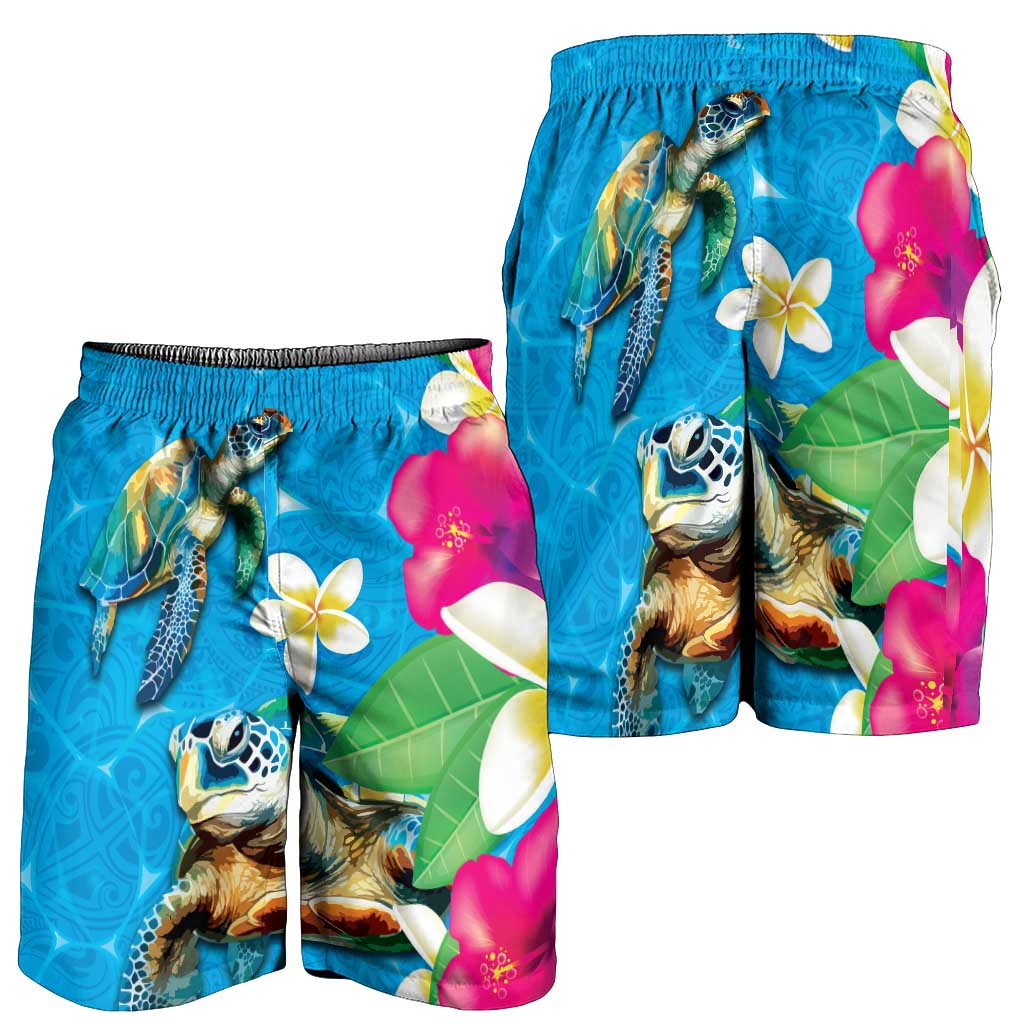 Hawaiian Tropical Flower Honu Shorts for Men Under The Blue Water LT03 - Polynesian Pride