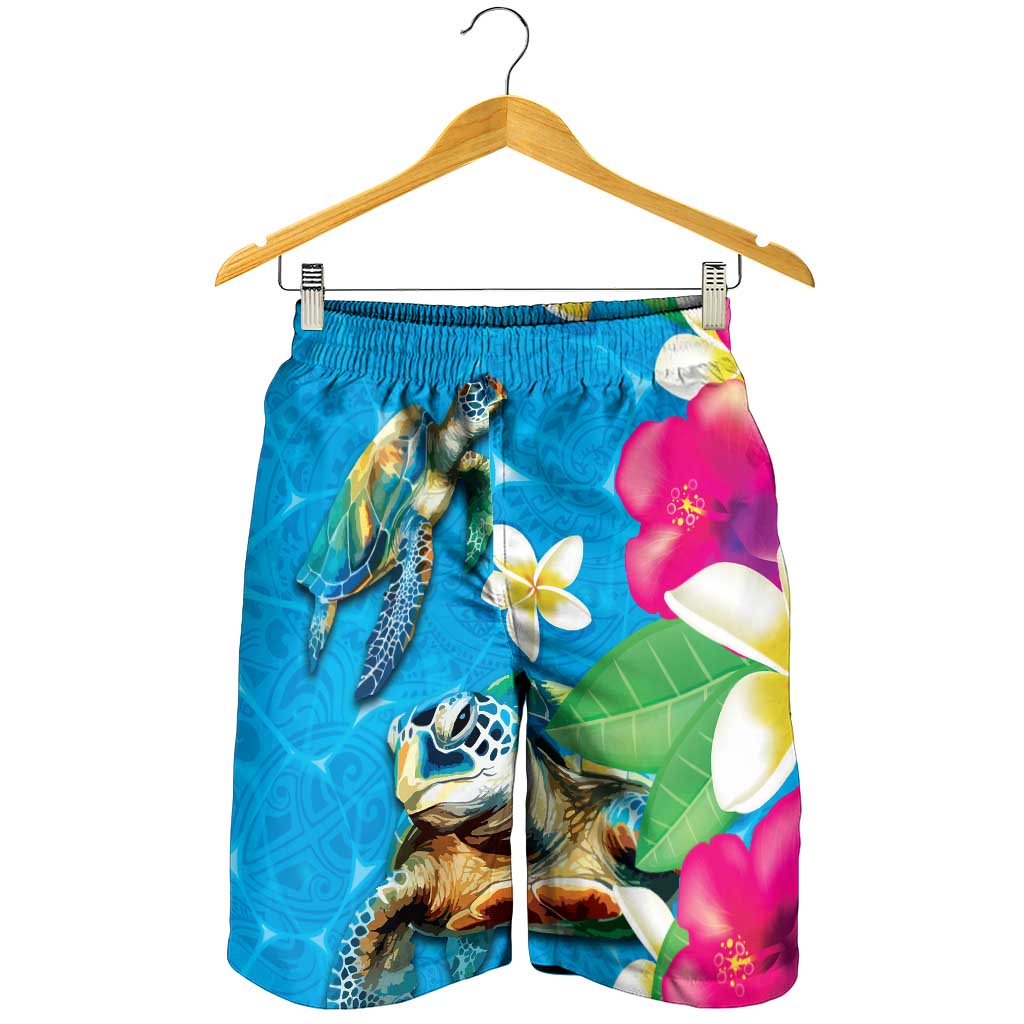 Hawaiian Tropical Flower Honu Shorts for Men Under The Blue Water LT03 - Polynesian Pride