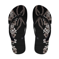 Hawaiian Tropical Flowers and Maile Pikake Flip Flops Polynesian Tribal Pattern Grayscale Mode LT03 Gery - Polynesian Pride