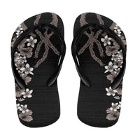 Hawaiian Tropical Flowers and Maile Pikake Flip Flops Polynesian Tribal Pattern Grayscale Mode LT03 - Polynesian Pride