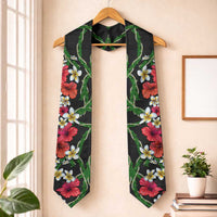Hawaiian Tropical Flowers and Maile Pikake Graduation Stole Polynesian Tribal Pattern Black Color LT03 One Size Black - Polynesian Pride