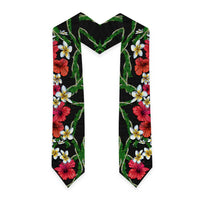 Hawaiian Tropical Flowers and Maile Pikake Graduation Stole Polynesian Tribal Pattern Black Color LT03 - Polynesian Pride