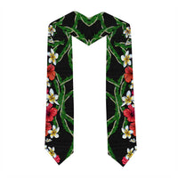 Hawaiian Tropical Flowers and Maile Pikake Graduation Stole Polynesian Tribal Pattern Black Color LT03 - Polynesian Pride