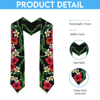 Hawaiian Tropical Flowers and Maile Pikake Graduation Stole Polynesian Tribal Pattern Black Color LT03 - Polynesian Pride