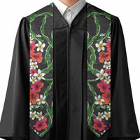 Hawaiian Tropical Flowers and Maile Pikake Graduation Stole Polynesian Tribal Pattern Black Color LT03 - Polynesian Pride