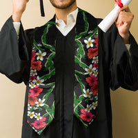 Hawaiian Tropical Flowers and Maile Pikake Graduation Stole Polynesian Tribal Pattern Black Color LT03 - Polynesian Pride