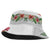 Hawaiian Tropical Flowers and Tribal Polynesian Tattoo Bucket Hat White Color - Polynesian Pride