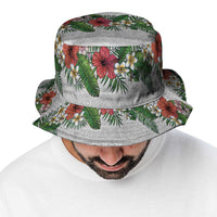 Hawaiian Tropical Flowers and Tribal Polynesian Tattoo Bucket Hat White Color LT03