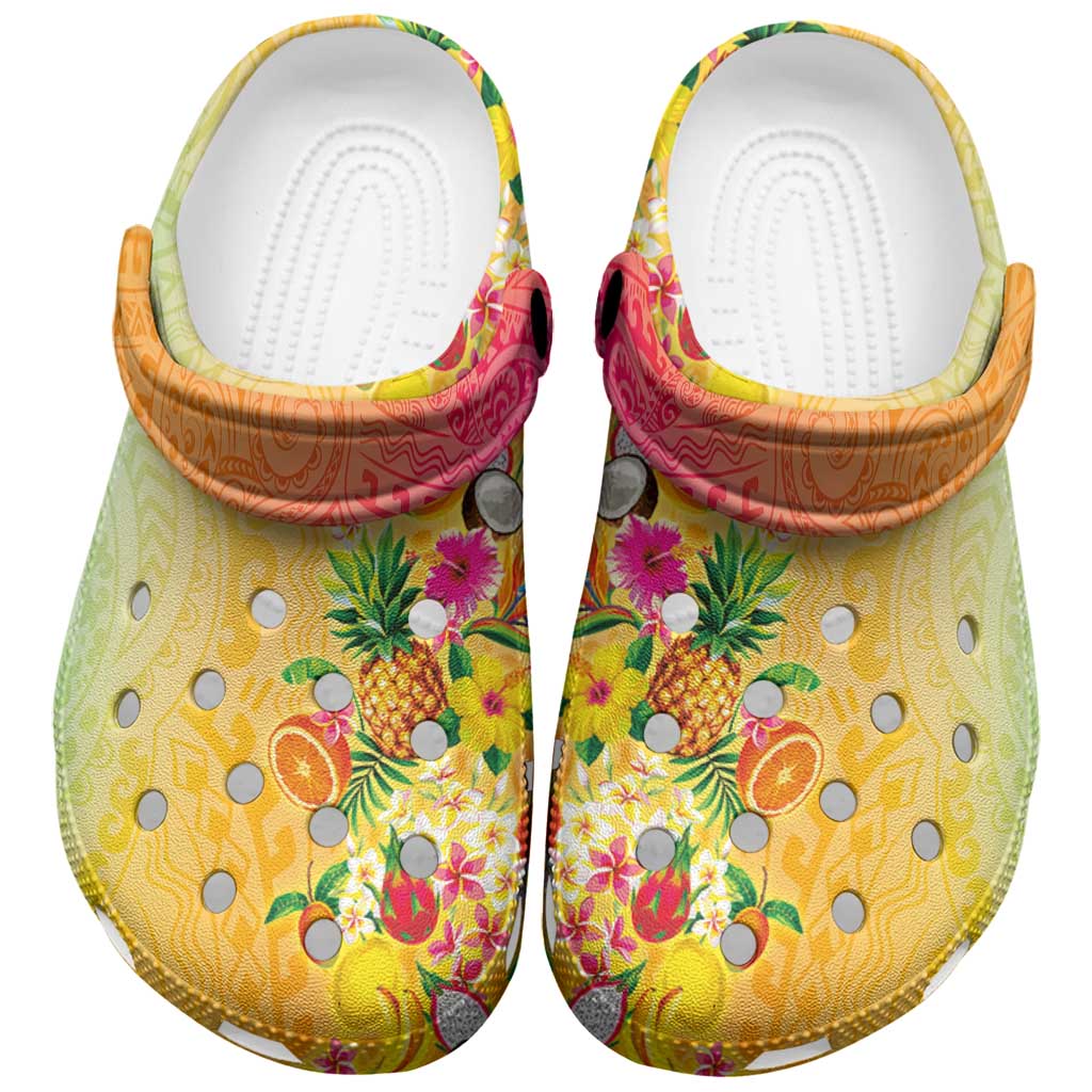 Hawaiian Tropical Fruits and Plants Clogs Shoes Kakau Pattern Summer Vibe