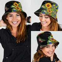 Hawaiian Tropical Plants and Chameleon Bucket Hat Polynesian Art Colorful LT03