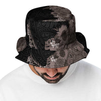Hawaiian Tropical Plants and Chameleon Bucket Hat Polynesian Art Grayscale LT03