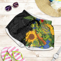 Hawaiian Tropical Plants and Chameleon Shorts for Women Polynesian Art Colorful - Polynesian Pride