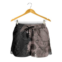 Hawaiian Tropical Plants and Chameleon Shorts for Women Polynesian Art Grayscale - Polynesian Pride