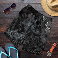 Hawaiian Tropical Plants and Tribal Whales Shorts for Men Polynesian Art Tattoo Grayscale LT03 Black - Polynesian Pride