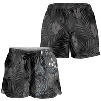 Hawaiian Tropical Plants and Tribal Whales Shorts for Women Polynesian Art Tattoo Grayscale LT03 - Polynesian Pride