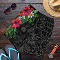 Hawaiian Tropical Plants Shorts for Men Kakau Tattoo and Polynesian Pattern Half Black Color LT03 Black - Polynesian Pride