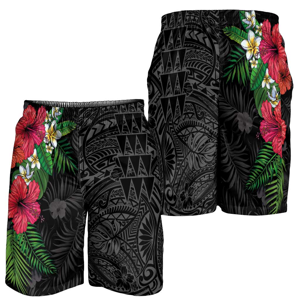 Hawaiian Tropical Plants Shorts for Men Kakau Tattoo and Polynesian Pattern Half Black Color LT03 - Polynesian Pride