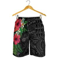 Hawaiian Tropical Plants Shorts for Men Kakau Tattoo and Polynesian Pattern Half Black Color LT03 - Polynesian Pride