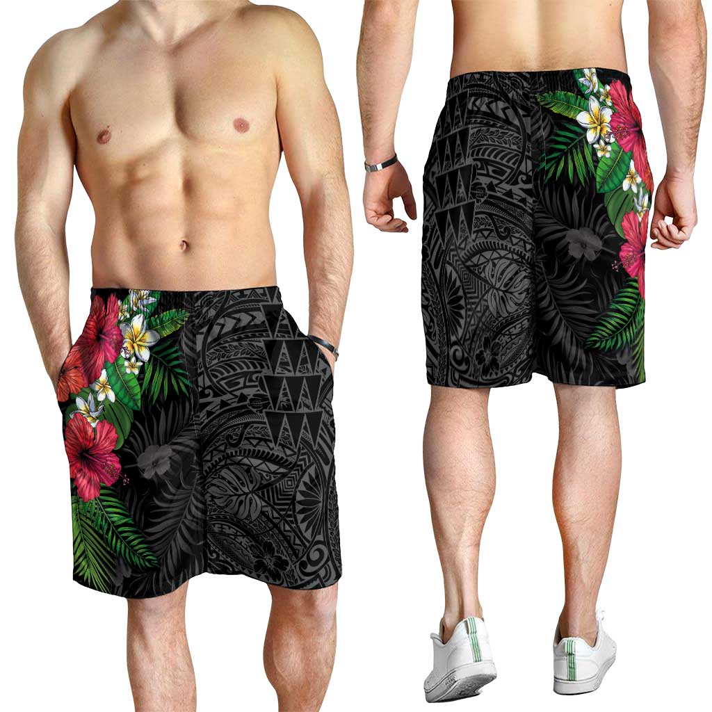 Hawaiian Tropical Plants Shorts for Men Kakau Tattoo and Polynesian Pattern Half Black Color LT03 - Polynesian Pride