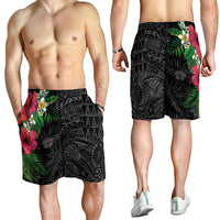 Hawaiian Tropical Plants Shorts for Men Kakau Tattoo and Polynesian Pattern Half Black Color LT03 - Polynesian Pride