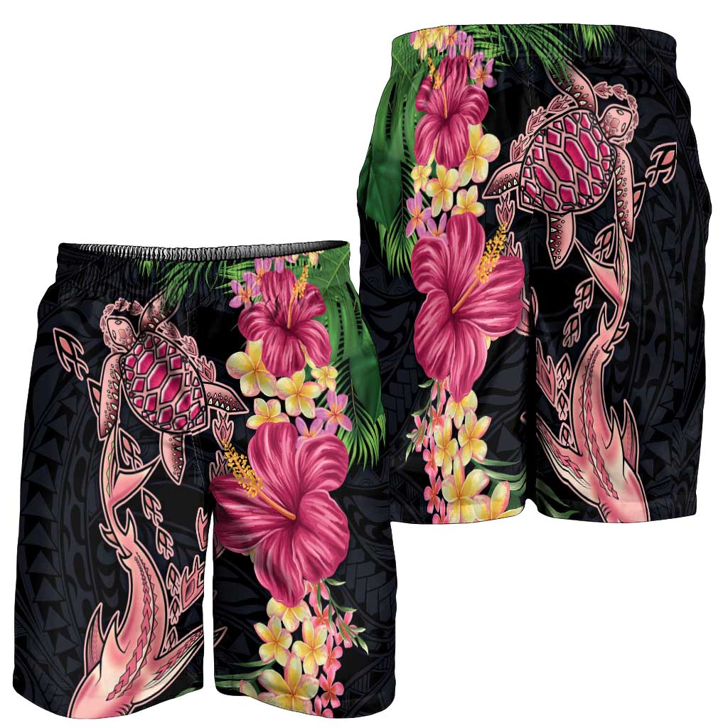 Hawaiian Tropical Plants Turtle and Shark Shorts for Men Polynesian Art Tattoo LT03 - Polynesian Pride