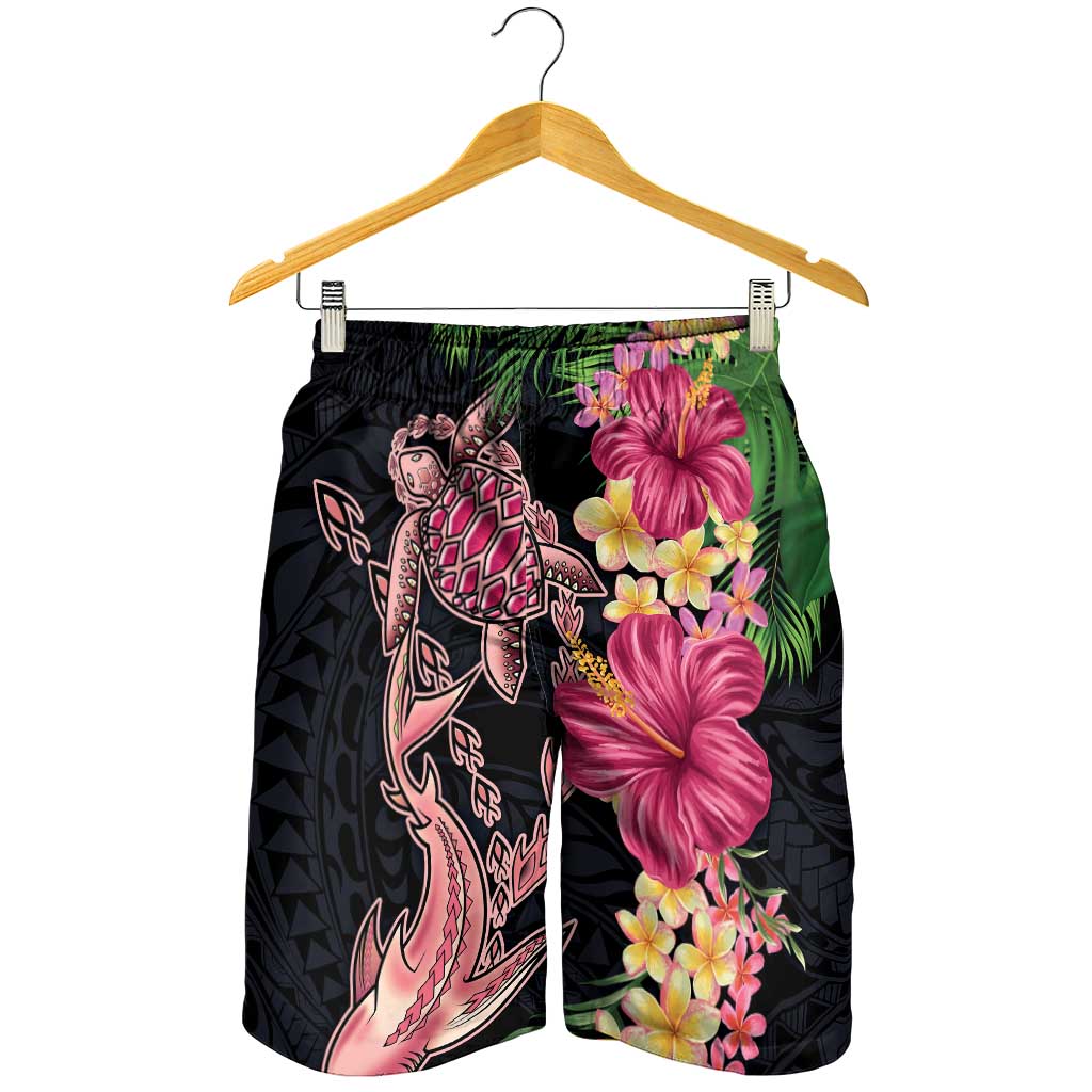 Hawaiian Tropical Plants Turtle and Shark Shorts for Men Polynesian Art Tattoo LT03 - Polynesian Pride