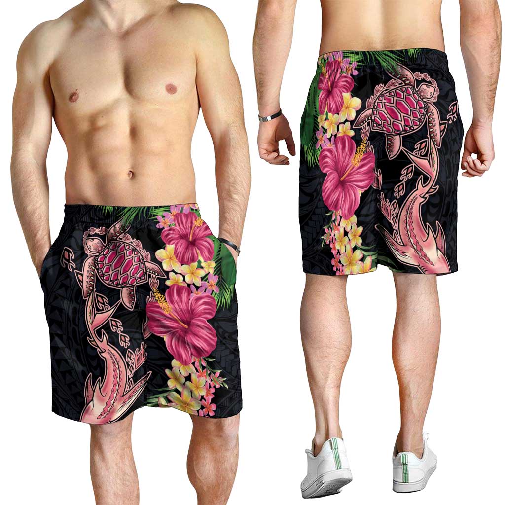 Hawaiian Tropical Plants Turtle and Shark Shorts for Men Polynesian Art Tattoo LT03 - Polynesian Pride