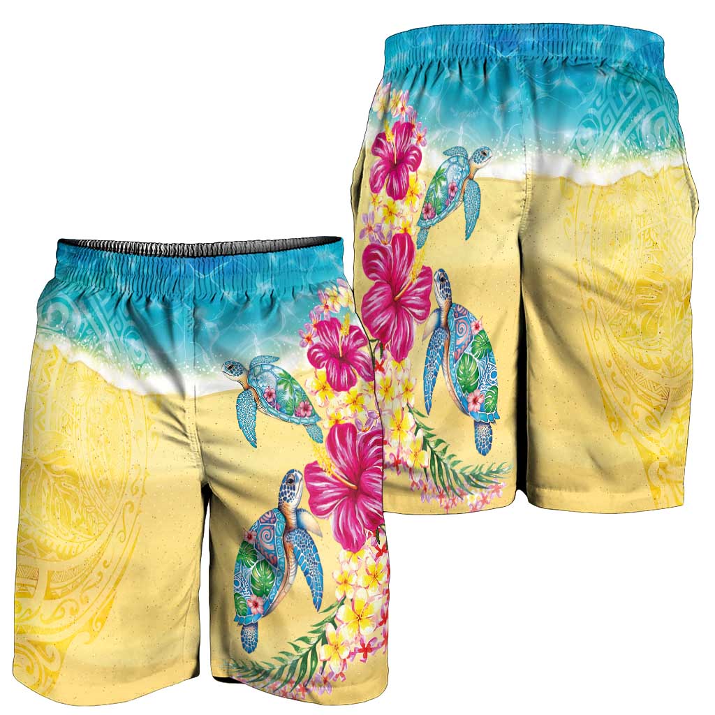Hawaiian Tropical Plants Turtles Shorts for Men Watercolor Style - Polynesian Pride