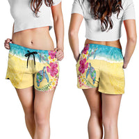 Hawaiian Tropical Plants Turtles Shorts for Women Watercolor Style - Polynesian Pride
