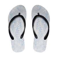 Hawaiian Turtles and Leis Flip Flops Tribal Kakau Pattern Airy White Blue Cloud Vibe