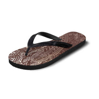 Hawaiian Turtles and Leis Flip Flops Tribal Kakau Pattern Mocha Mousse Color