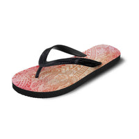 Hawaiian Turtles and Leis Flip Flops Tribal Kakau Pattern Peach Fuzz Color