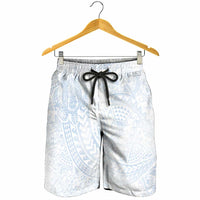 Hawaiian Turtles and Leis Shorts for Men Tribal Kakau Pattern Airy White Blue Cloud Vibe