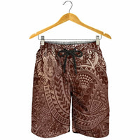 Hawaiian Turtles and Leis Shorts for Men Tribal Kakau Pattern Mocha Mousse Color