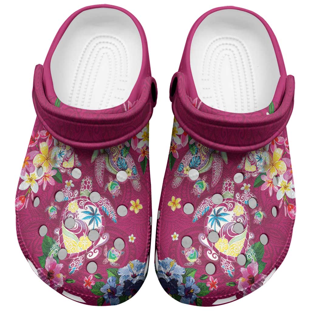 Hawaiian Turtles and Tropical Plants Clogs Shoes Pink Watercolor LT03 Pink - Polynesian Pride
