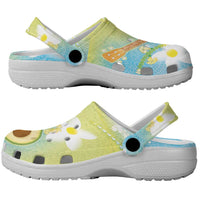 Hawaiian Ukulele Avocado Clogs Shoes Leis and Polynesian Pattern