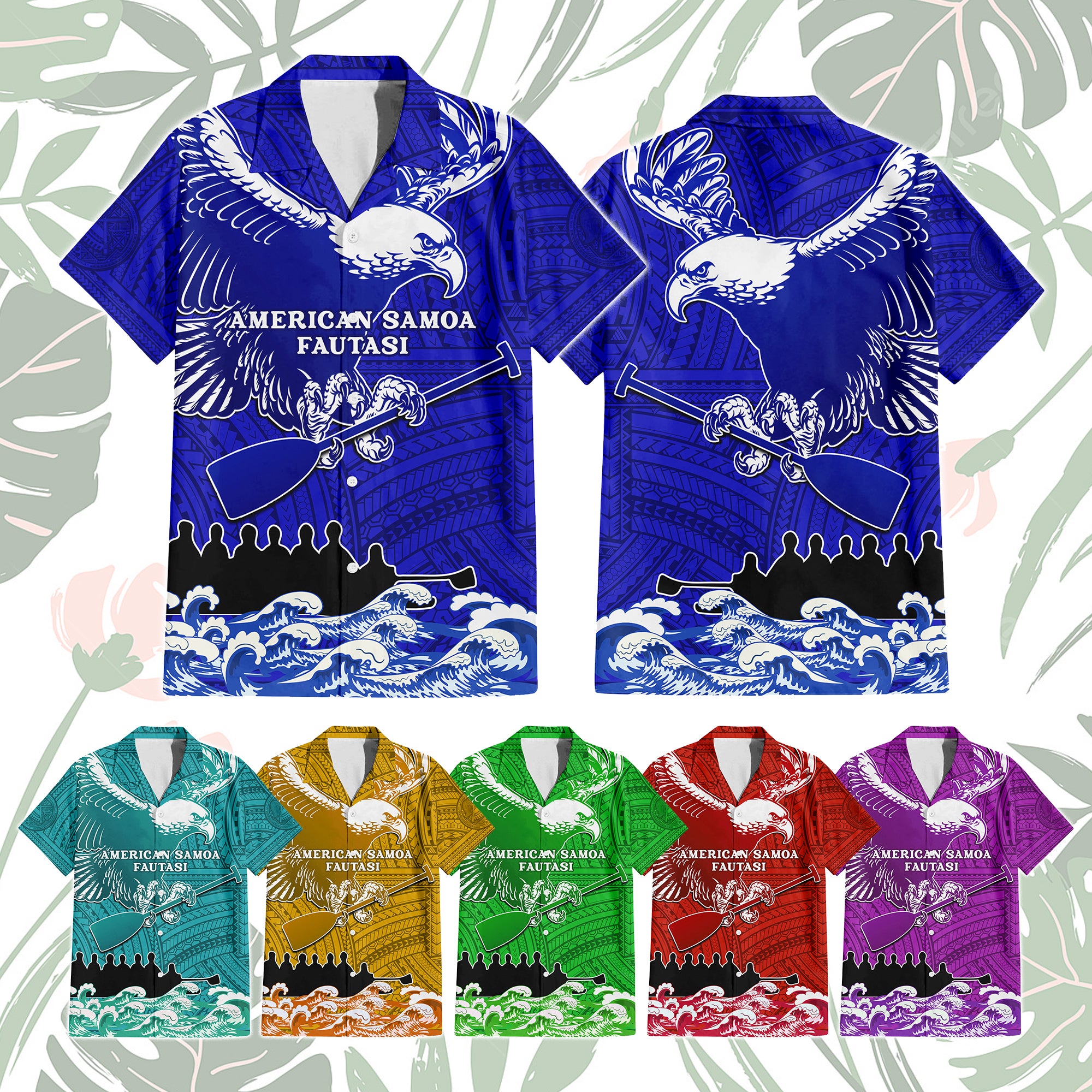 Custom American Samoa Fautasi Race Hawaiian Shirt Eagle With Polynesian Pattern CTM14 Unisex - Polynesian Pride