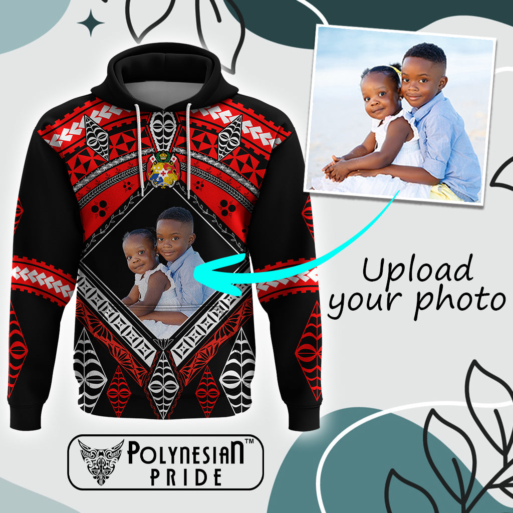 Custom Photo Tonga Hoodie Polynesian Pattern Mixed Ngatu Kupesi CTM09 - Polynesian Pride