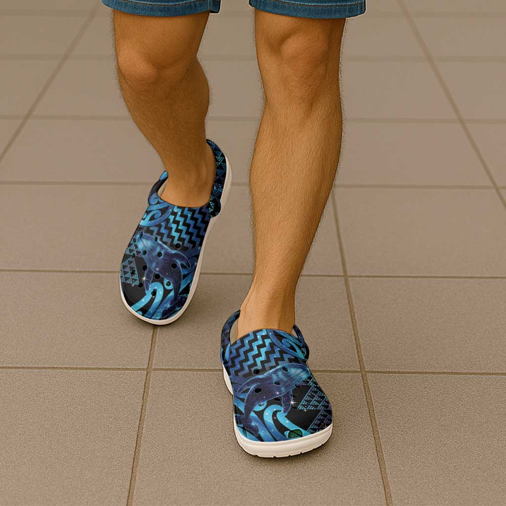 Humpback Whale Matariki New Zealand Clogs Shoes NZ Maori Paikea Poutama Luxury Blue LT14 - Polynesian Pride