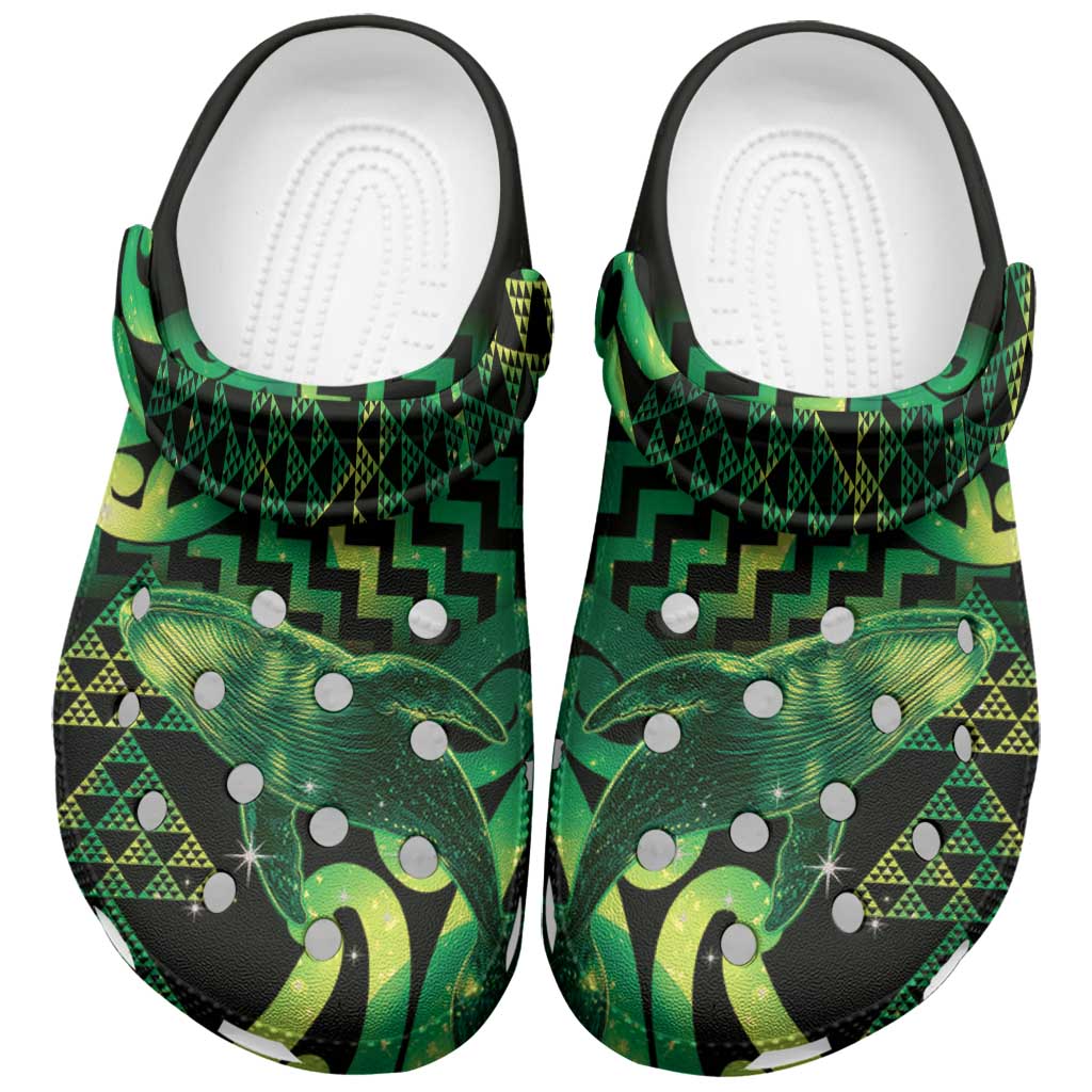 Humpback Whale Matariki New Zealand Clogs Shoes NZ Maori Paikea Poutama Luxury Green LT14 Green - Polynesian Pride