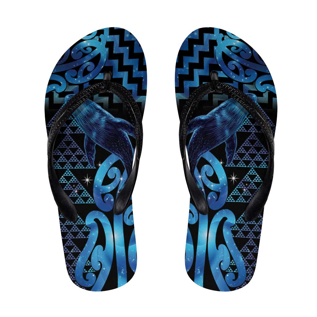 Humpback Whale Matariki New Zealand Flip Flops NZ Maori Paikea Poutama Luxury Blue