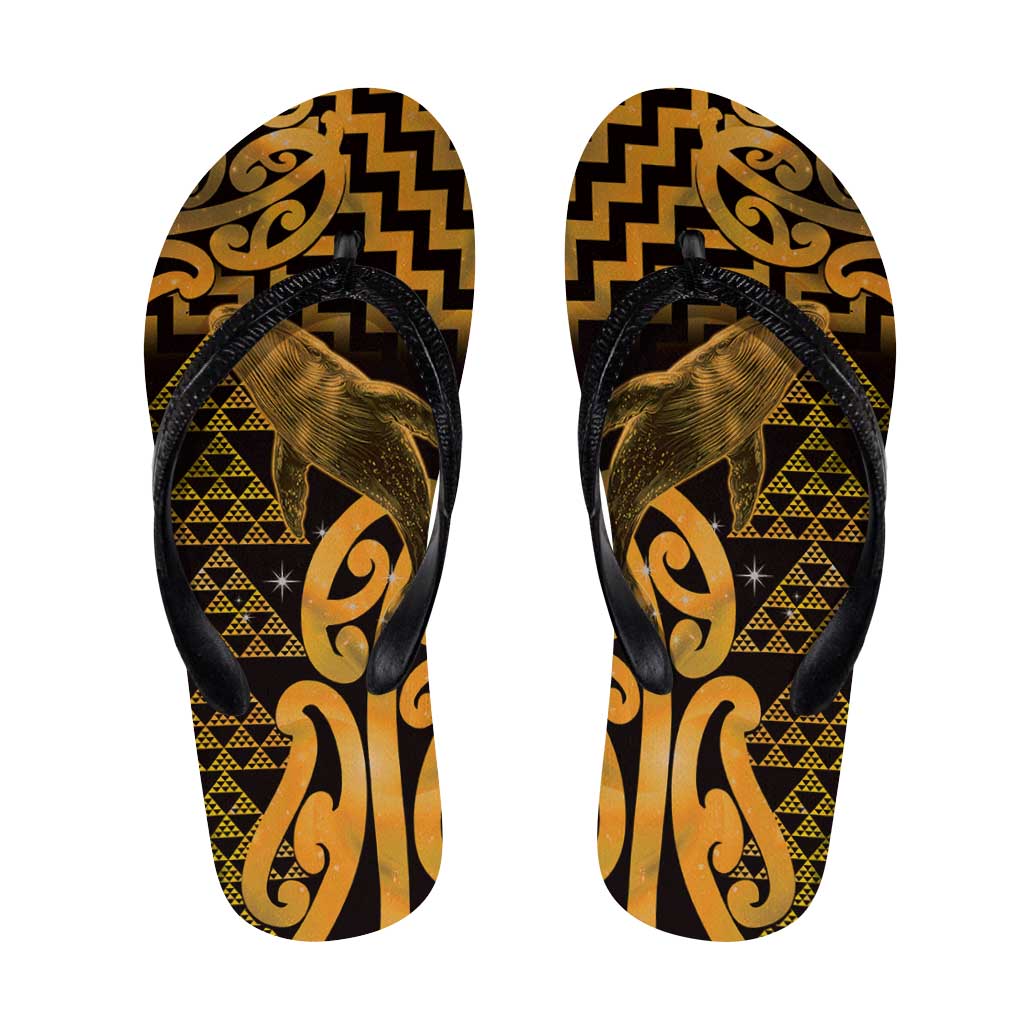 Humpback Whale Matariki New Zealand Flip Flops NZ Maori Paikea Poutama Luxury Gold